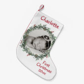 Baby's Foto - Eerste Kerstmis - Naam Jaar - Kleine Kerstsok (Voorkant (Hangend))