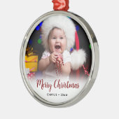 Baby's Foto- en Tekst Kerst Geschenk Metalen Ornament (Links)