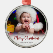 Baby's Foto- en Tekst Kerst Geschenk Metalen Ornament (Voorkant)