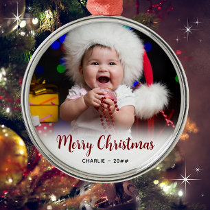 Baby's Foto en Tekst Kerst Geschenk Metalen Ornament