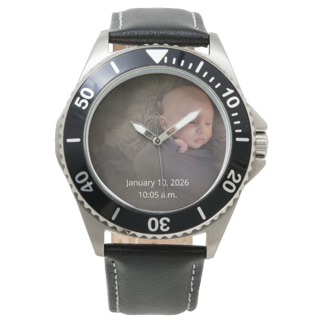 Baby's Foto Geboortedatum en -tijd Horloge (Voorkant)
