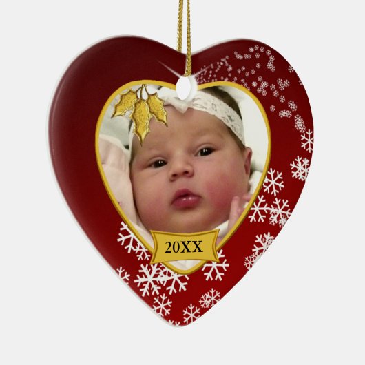 Baby's Foto Keepomwille Red Snowflake Kerstmis Keramisch Ornament (Rechts)