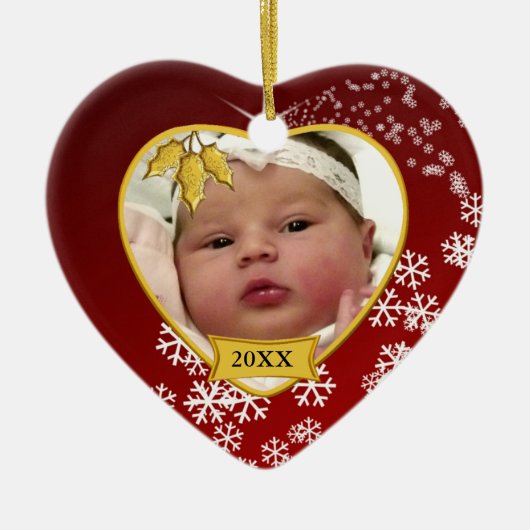 Baby's Foto Keepomwille Red Snowflake Kerstmis Keramisch Ornament (Voorkant)