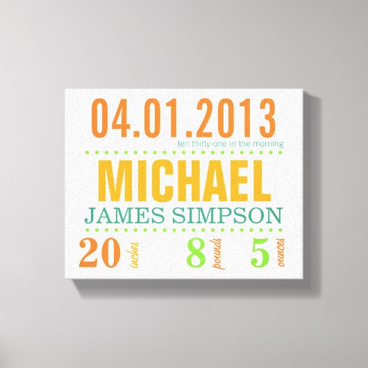 Baby's Geboorte Datum Details Canvas - Circus (Voorkant)