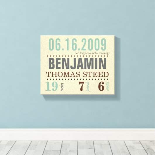 Baby's Geboorte Datum Details Canvas - Zand & Zee (Insitu (Houten vloer))
