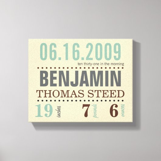 Baby's Geboorte Datum Details Canvas - Zand & Zee Afdruk (Voorkant)
