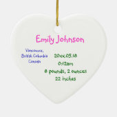 Baby's geboorterecord keramisch ornament (Achterkant)