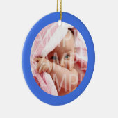 Baby's geboorterecord kerstversiering. blauw keramisch ornament (Rechts)