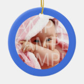 Baby's geboorterecord kerstversiering. blauw keramisch ornament (Voorkant)