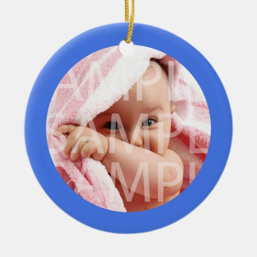 Baby's geboorterecord kerstversiering. blauw keramisch ornament (Voorkant)