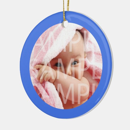 Baby's geboorterecord kerstversiering. blauw keramisch ornament (Links)