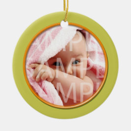 Baby's geboorterecord kerstversiering. limoen keramisch ornament