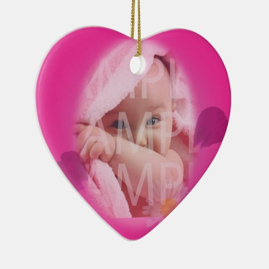 Baby's geboorterecord kerstversiering. Roze. Keramisch Ornament (Rechts)