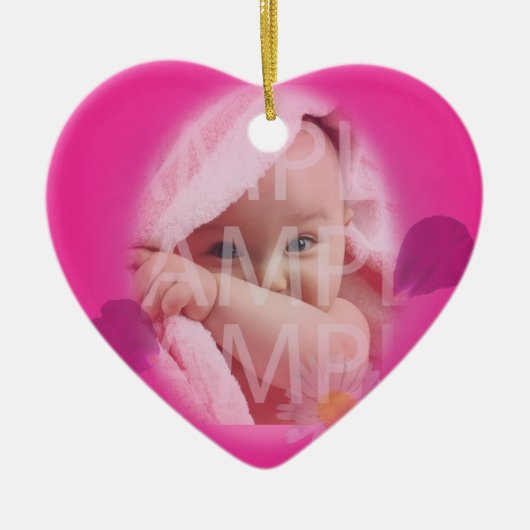 Baby's geboorterecord kerstversiering. Roze. Keramisch Ornament (Voorkant)