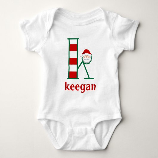 Baby's Gestreepte Kerstman Bodysuit monogram k (Voorkant)