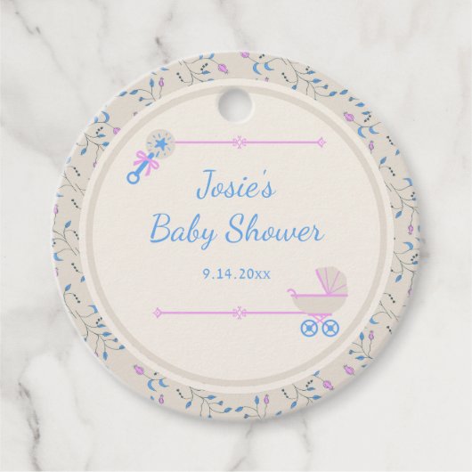 Baby's Grace Blauw en Roze Baby shower Bedankjes Labels (Voorkant)