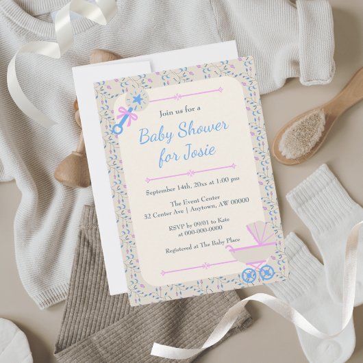 Baby's Grace Blauw en Roze Baby shower Kaart