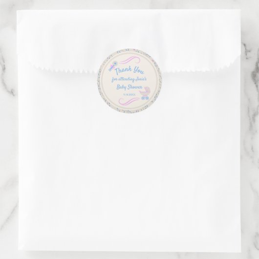 Baby's Grace Blauw en Roze Baby shower Ronde Sticker (Tas)