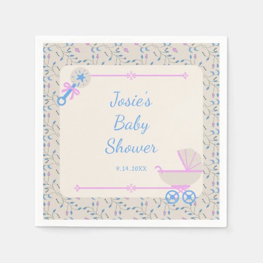 Baby's Grace Blauw en Roze Baby shower Servet (Voorkant)