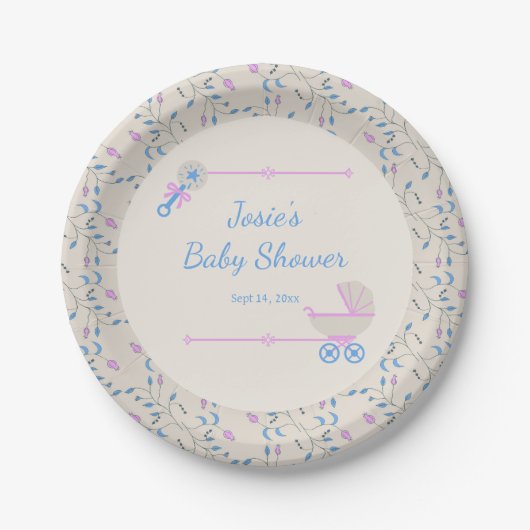 Baby's Grace Blue en Pink Papieren Bordje (Voorkant)