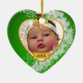Baby's Green Snowy Foto Keepomwille Kerstmis Keramisch Ornament (Voorkant)