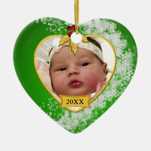 Baby's Green Snowy Foto Keepomwille Kerstmis Keramisch Ornament (Voorkant)