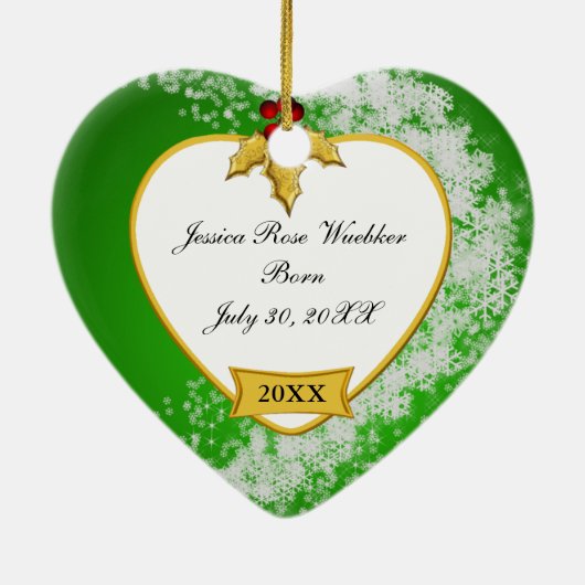 Baby's Green Snowy Foto Keepomwille Kerstmis Keramisch Ornament (Achterkant)