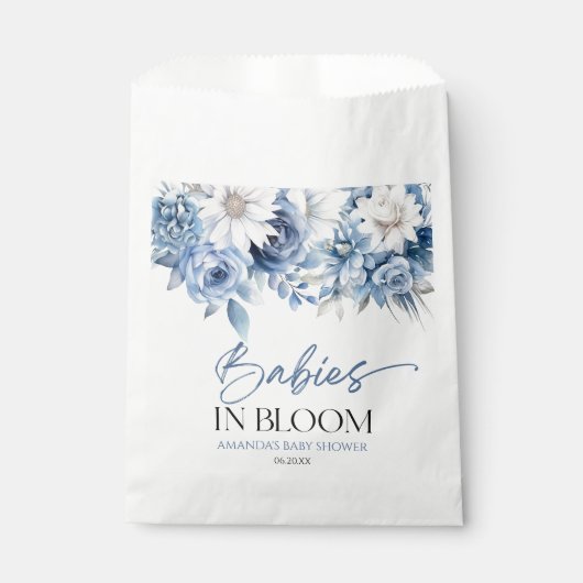 Baby's in bloei stoffig blauw bloemig Baby shower Bedankzakje (Voorkant)