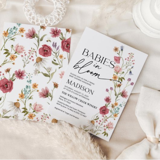Baby's in bloei | Twins Baby shower uitnodiging