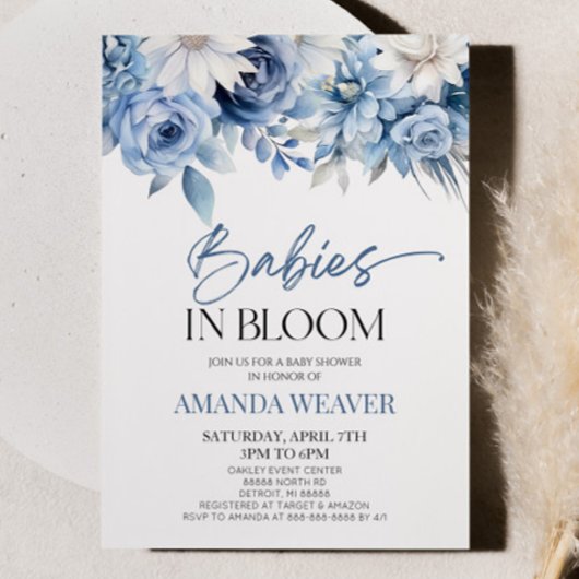 Baby's in bloesem blauw bloemenmultiples Baby show Kaart