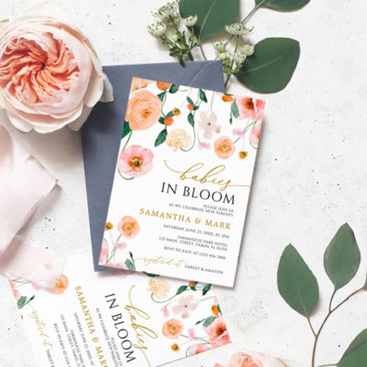 Baby's in Bloom Poppies Flowers Twins Baby shower Kaart