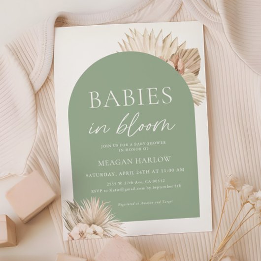 Baby's in Bloom Sage Green Twins Baby shower Kaart