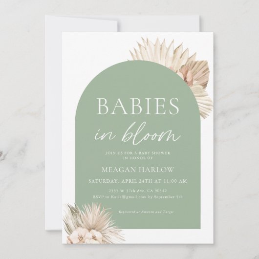 Baby's in Bloom Sage Green Twins Baby shower Kaart (Voorkant)