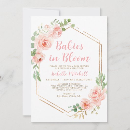 Baby's in Bloom Twins Baby shower Invitation Kaart (Voorkant)
