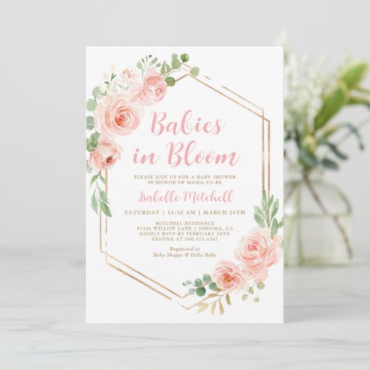 Baby's in Bloom Twins Baby shower Invitation Kaart (Staand voorkant)