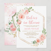 Baby's in Bloom Twins Baby shower Invitation Kaart (Voorkant / Achterkant)