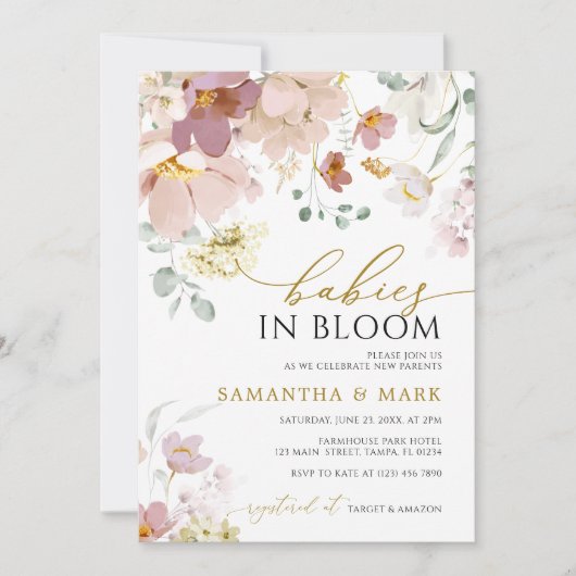 Baby's in Bloom Wildflower Twins Baby shower Kaart (Voorkant)