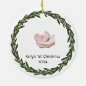 Baby's (Kelly's) 1st Christmas Custom Baby's Naam Keramisch Ornament (Achterkant)