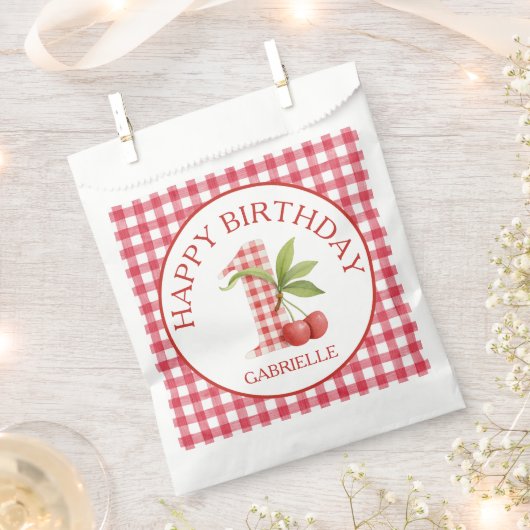 Baby's Kers Eerste Rode Gingham Verjaardag Bedankzakje (Geknipt)