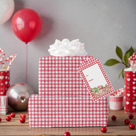 Baby's Kers Eerste Rode Gingham Verjaardag Cadeaulabel