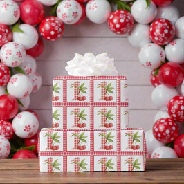 Baby's Kers Eerste Rode Gingham Verjaardag Cadeaupapier