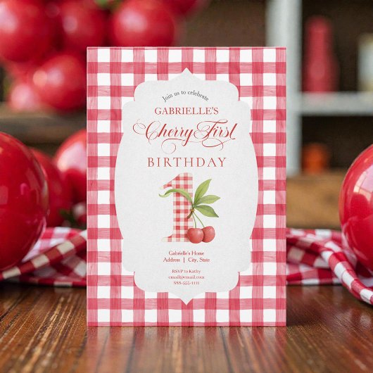 Baby's Kers Eerste Rode Gingham Verjaardag Kaart