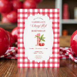 Baby's Kers Eerste Rode Gingham Verjaardag Kaart
