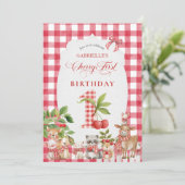 Baby's Kers Eerste Rode Gingham Verjaardag Kaart (Staand voorkant)