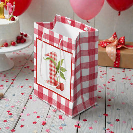 Baby's Kers Eerste Rode Gingham Verjaardag Medium Cadeauzakje