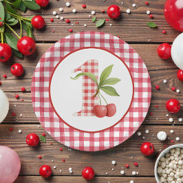 Baby's Kers Eerste Rode Gingham Verjaardag Papieren Bordje