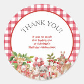 Baby's Kers Eerste Rode Gingham Verjaardag Ronde Sticker (Voorkant)