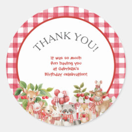 Baby's Kers Eerste Rode Gingham Verjaardag Ronde Sticker