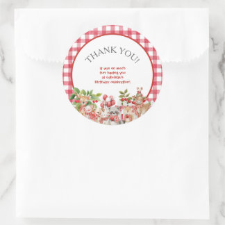 Baby's Kers Eerste Rode Gingham Verjaardag Ronde Sticker