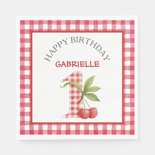Baby's Kers Eerste Rode Gingham Verjaardag Servet (Voorkant)